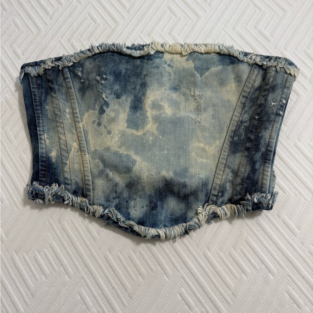 Vintage Dolce & Gabbana Light Blue distressed Denim Strapless Corset Top/IT40